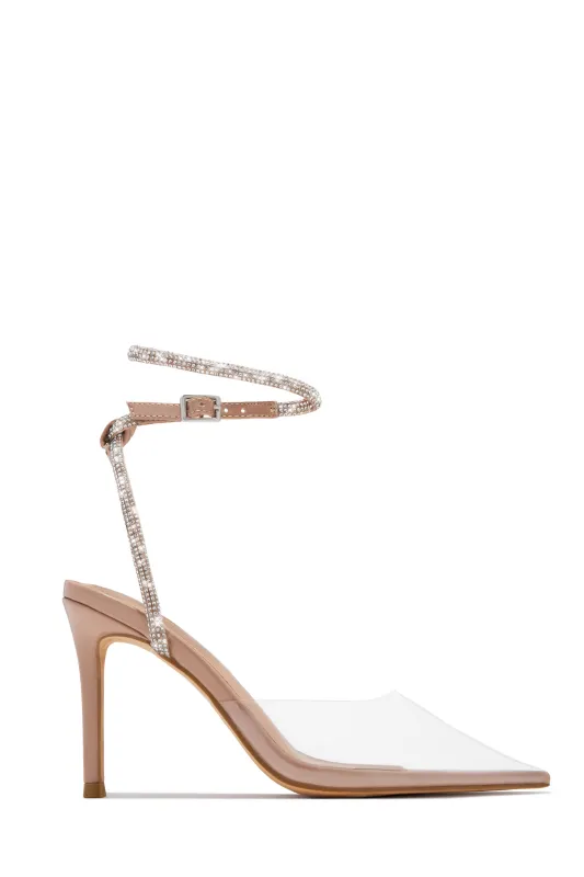 Special Guest Embellished Clear Heels - Nude sold by Miss Lola