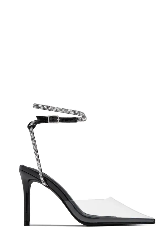 Special Guest Embellished Clear Heels - Black sold by Miss Lola