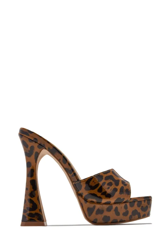 Jianna Platform Heel Mules - Leopard sold by Miss Lola