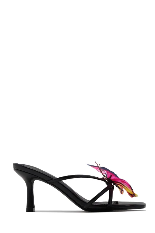 Social Butterfly Mid Heel Mules - Black sold by Miss Lola