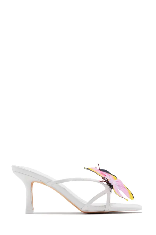Social Butterfly Mid Heel Mules - White sold by Miss Lola