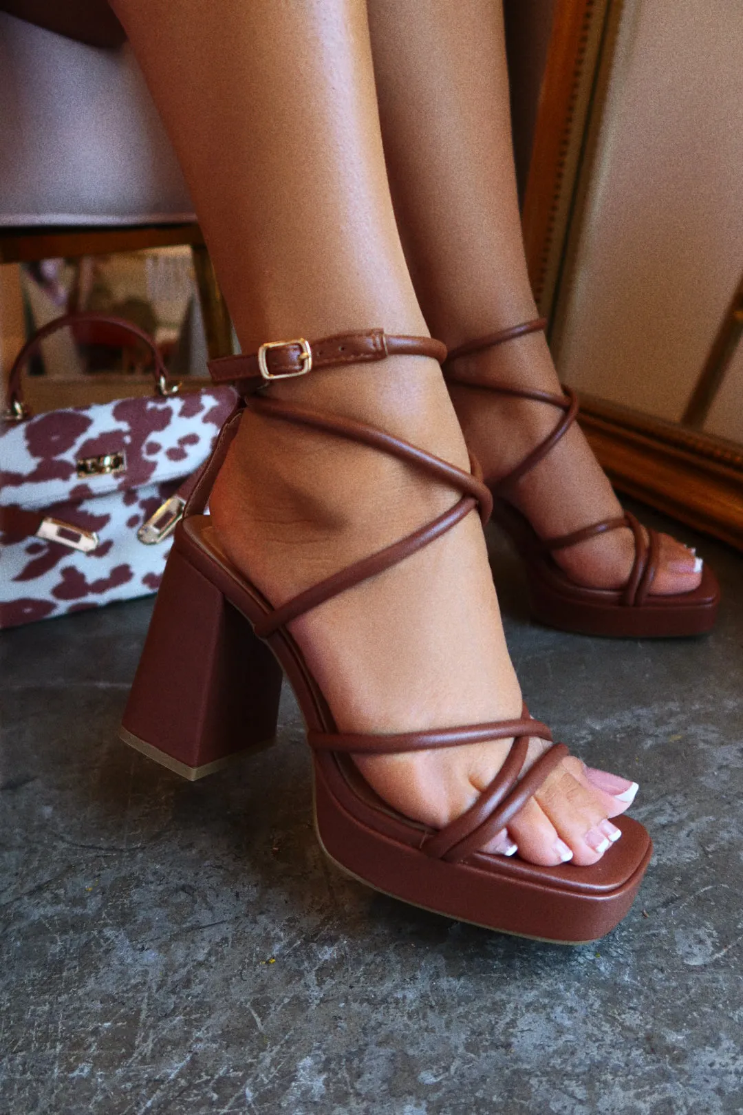 Kaylie Platform Block Heels - Brown sold by Miss Lola