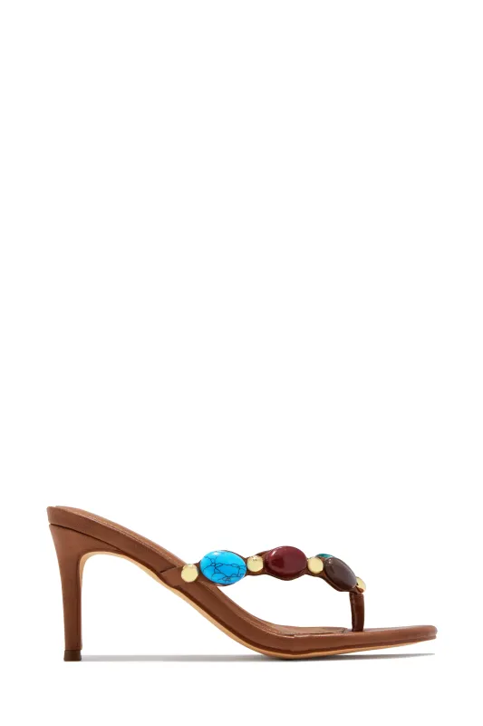 Kalani Mid Heel Mules - Tan sold by Miss Lola