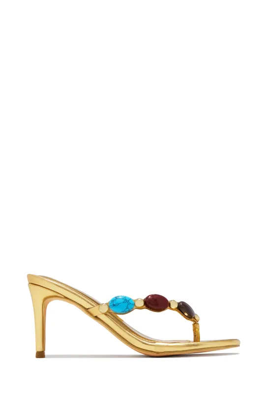 Kalani Mid Heel Mules - Gold sold by Miss Lola