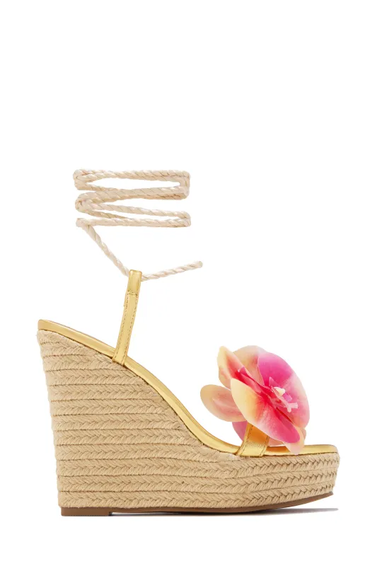Maui Lace Up Platform Wedges - Gold sold by Miss Lola