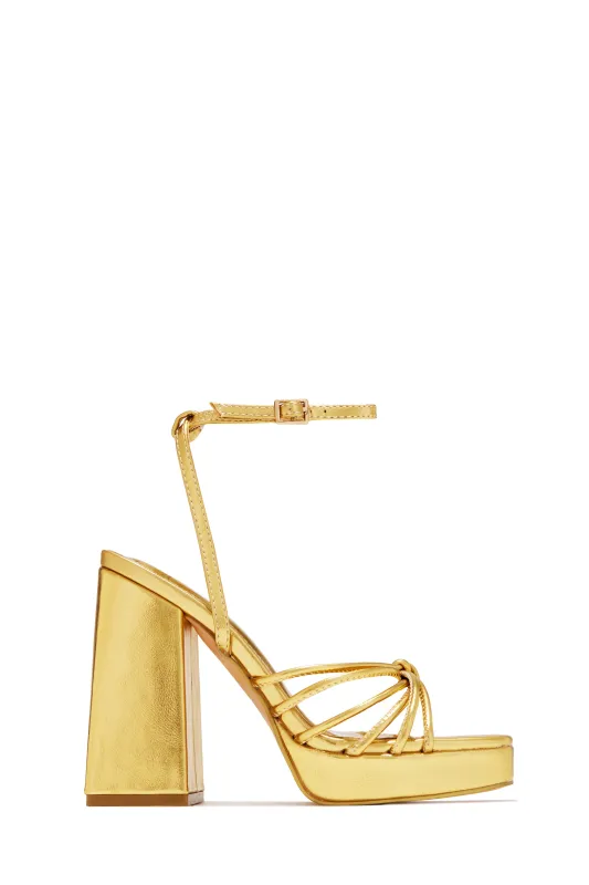 Lelia Platform Block Heels - Gold sold by Miss Lola