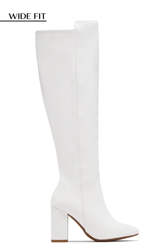 Colette Wide Fit Block Heel Boots - White sold by Miss Lola