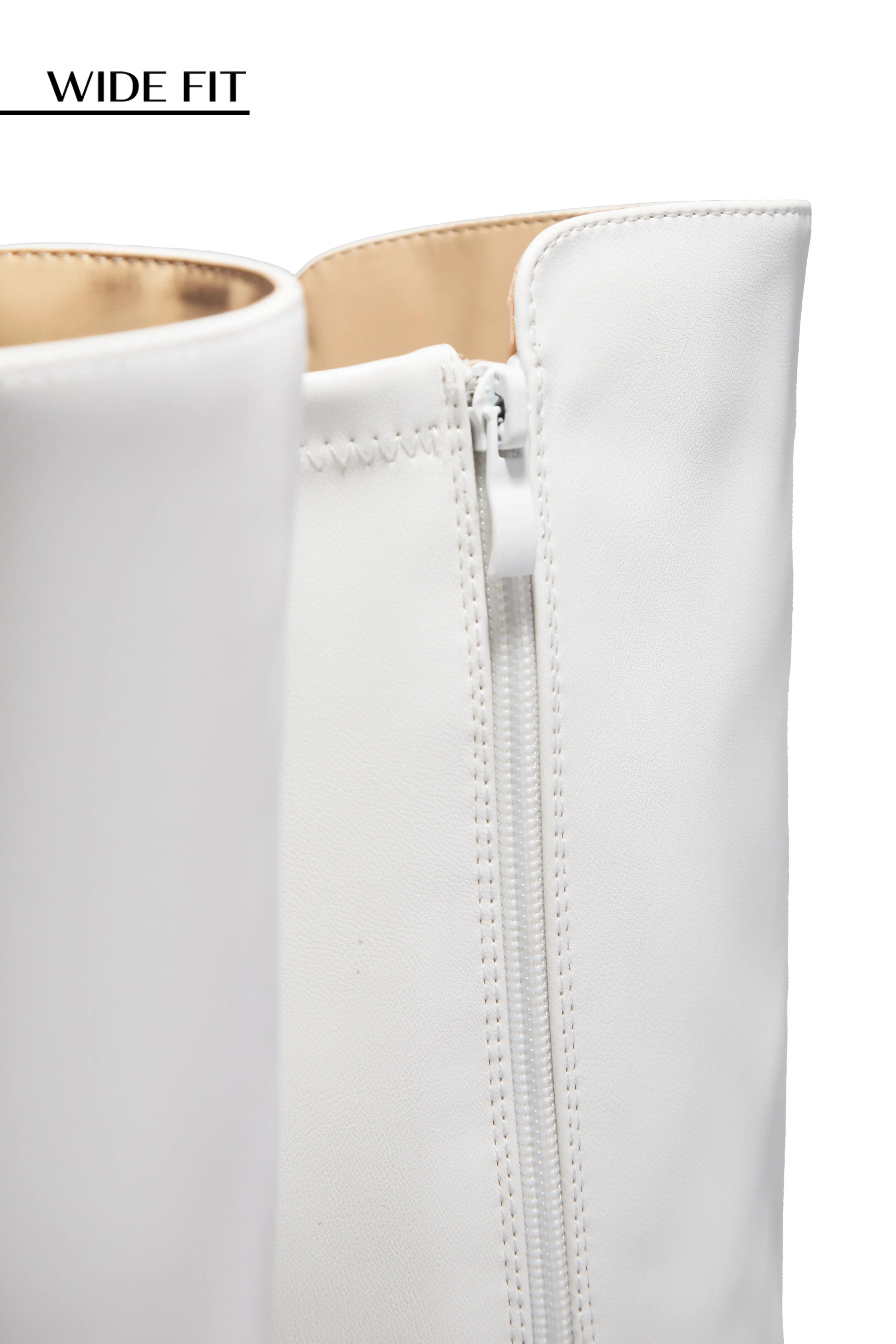 Colette Wide Fit Block Heel Boots - White sold by Miss Lola product image thumbnail 2