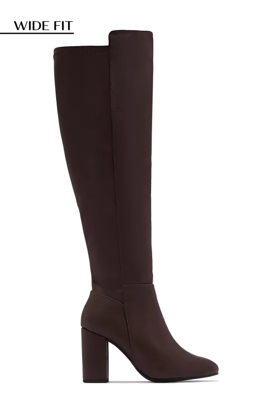 Colette Wide Fit Block Heel Boots - Brown sold by Miss Lola