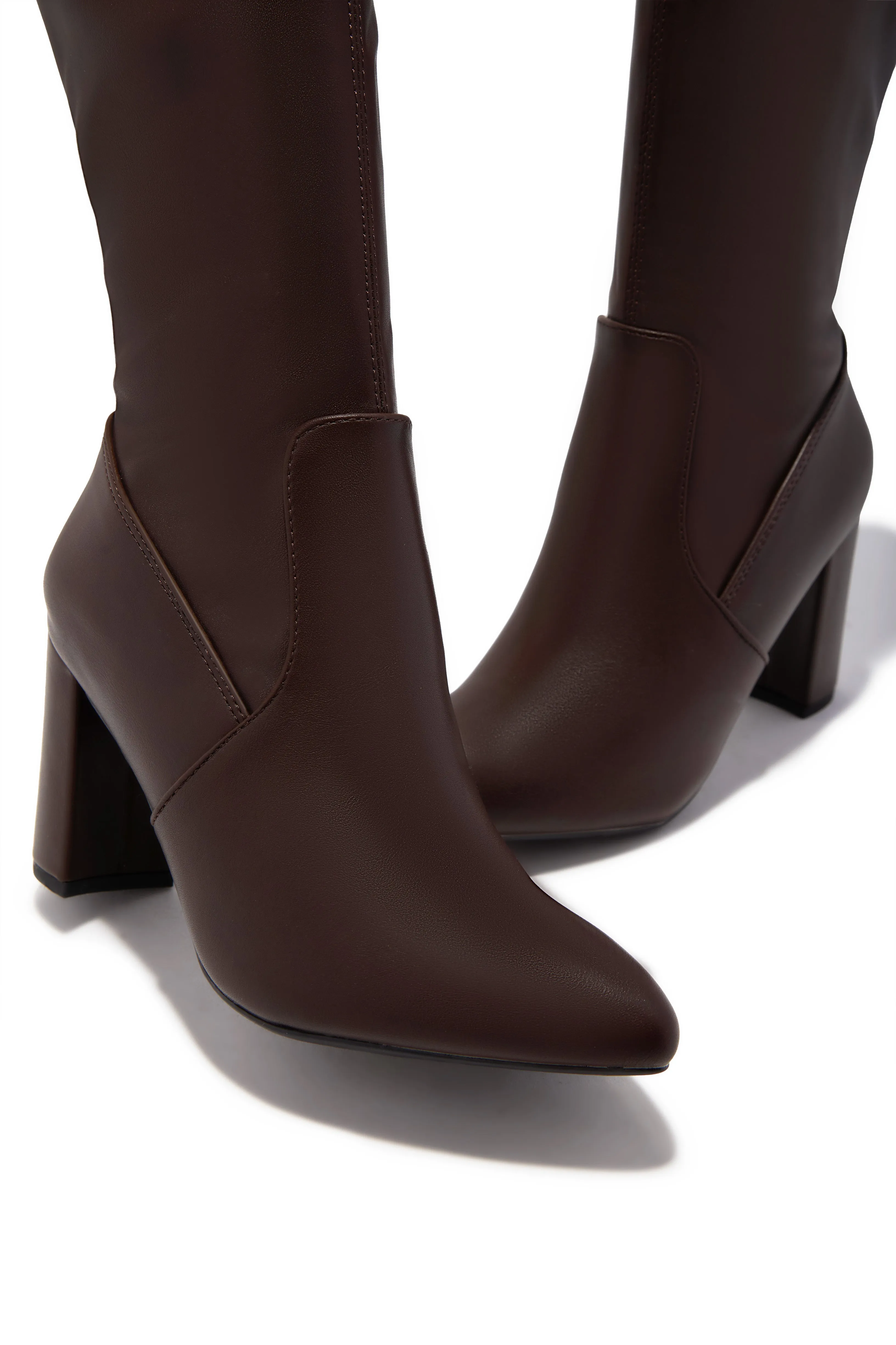 Adeline Chunky Heel Over The Knee Boots - Brown sold by Miss Lola product image thumbnail 2