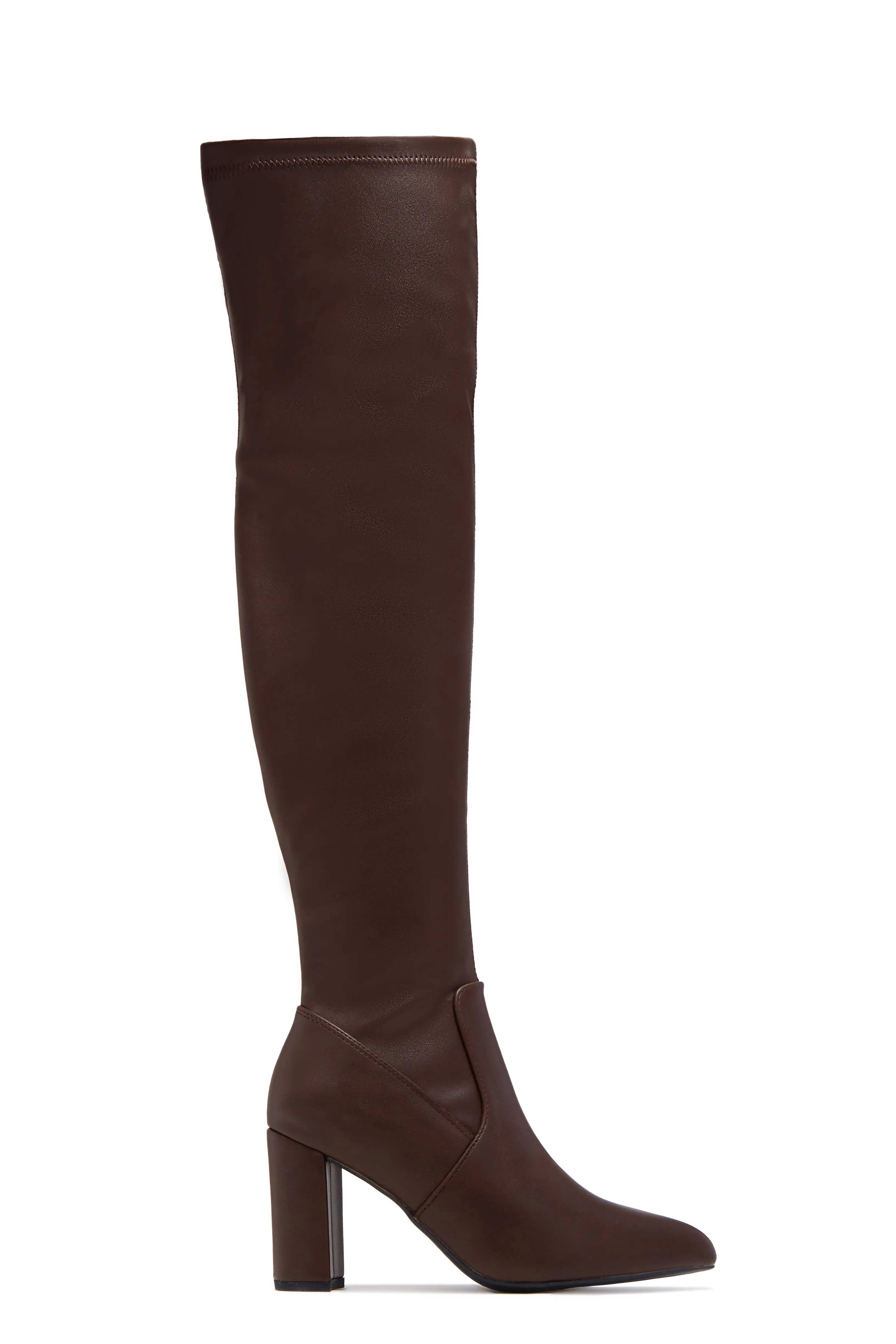 Adeline Chunky Heel Over The Knee Boots - Brown sold by Miss Lola