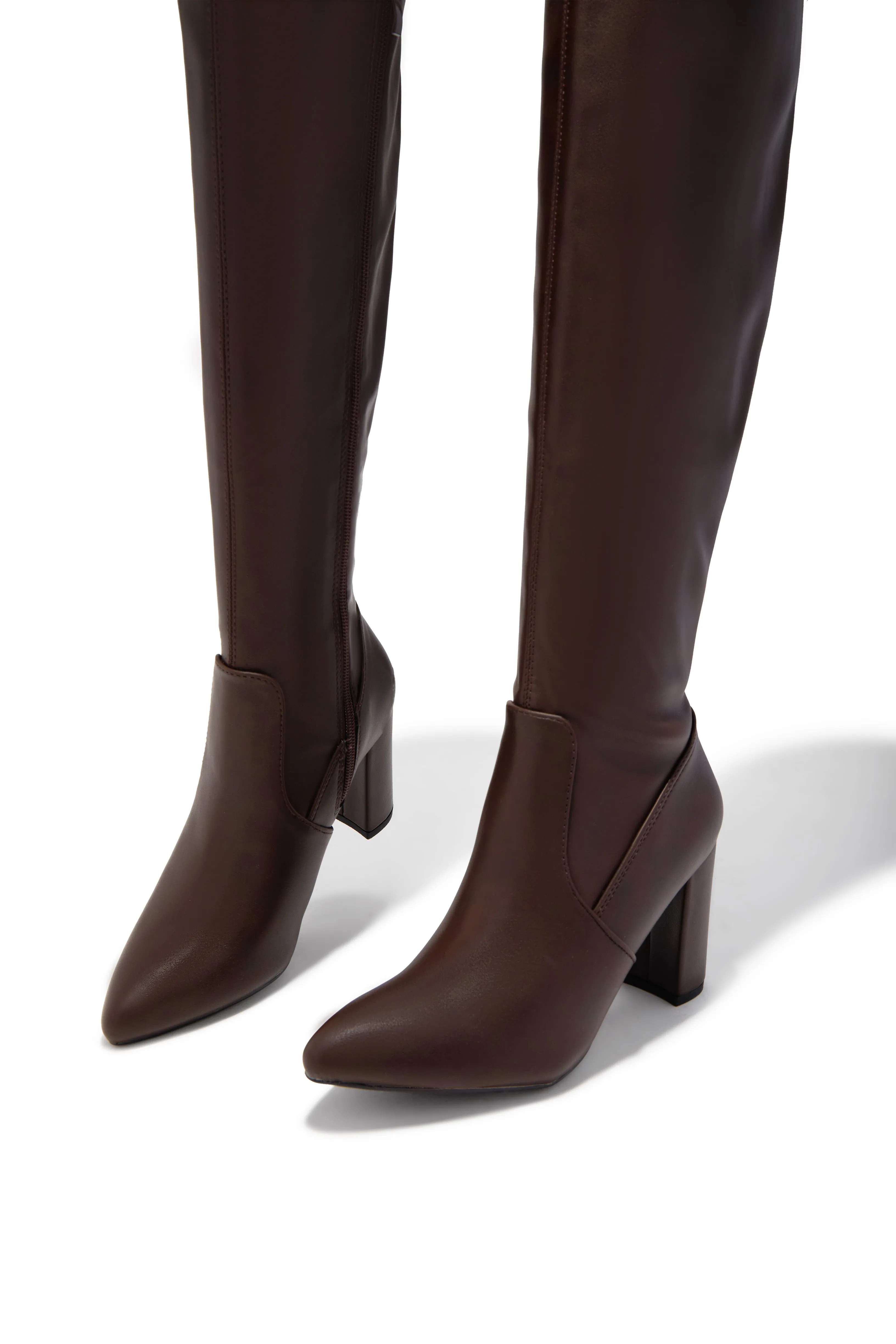 Adeline Chunky Heel Over The Knee Boots - Brown sold by Miss Lola product image thumbnail 3