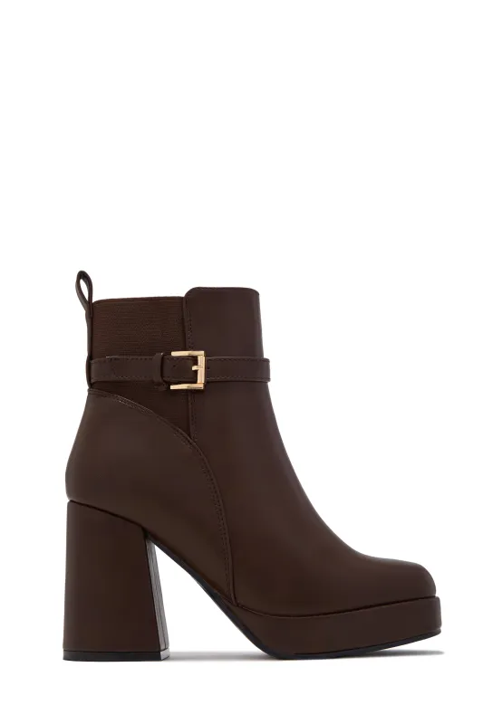 Helene Platform Block Heel Ankle Boots - Brown sold by Miss Lola