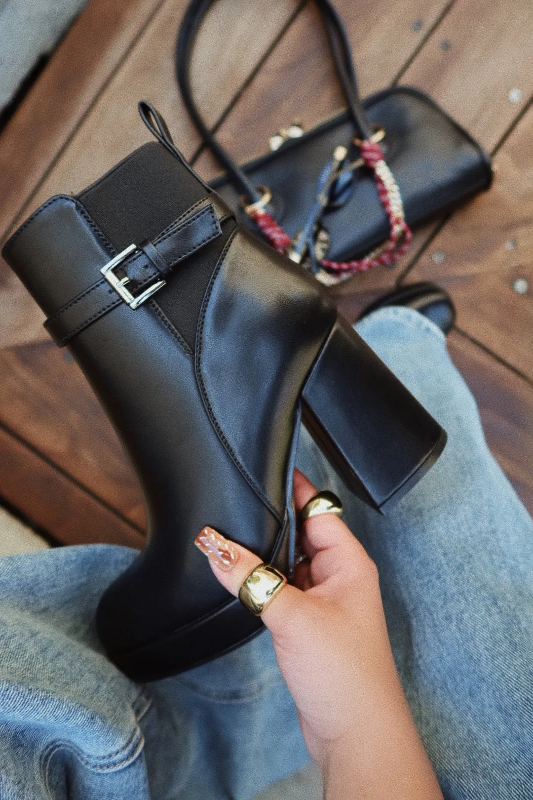 Helene Platform Block Heel Ankle Boots - Black sold by Miss Lola