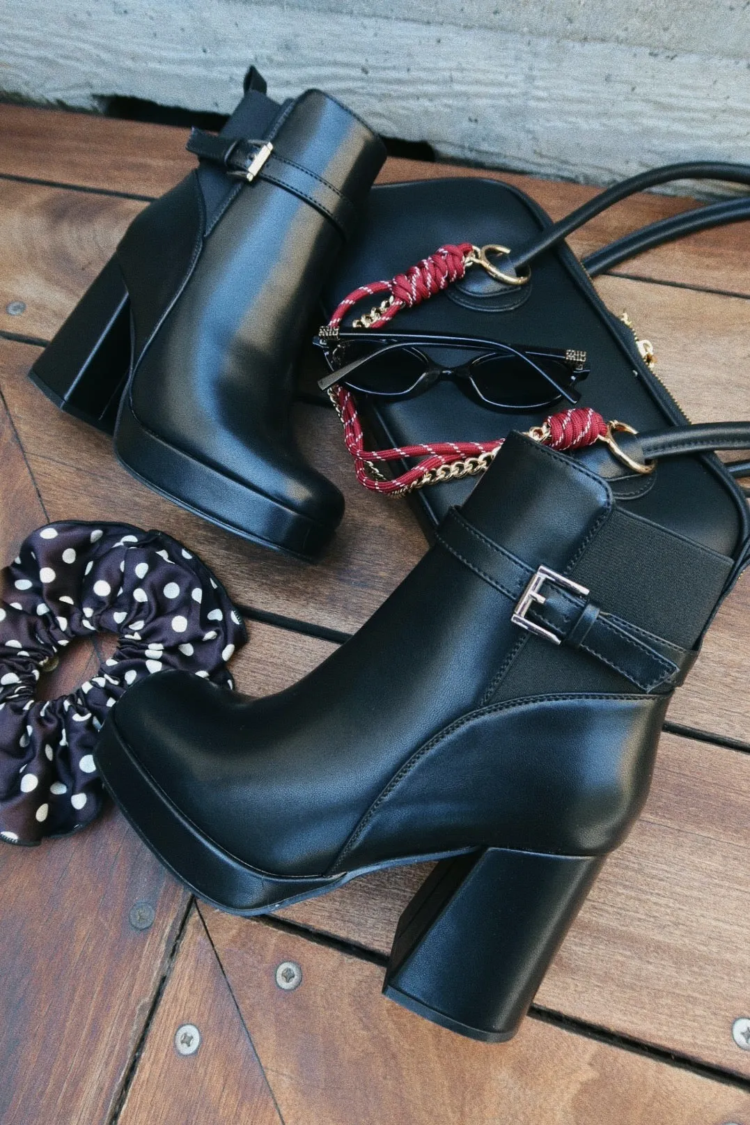 Helene Platform Block Heel Ankle Boots - Black sold by Miss Lola product image thumbnail 2