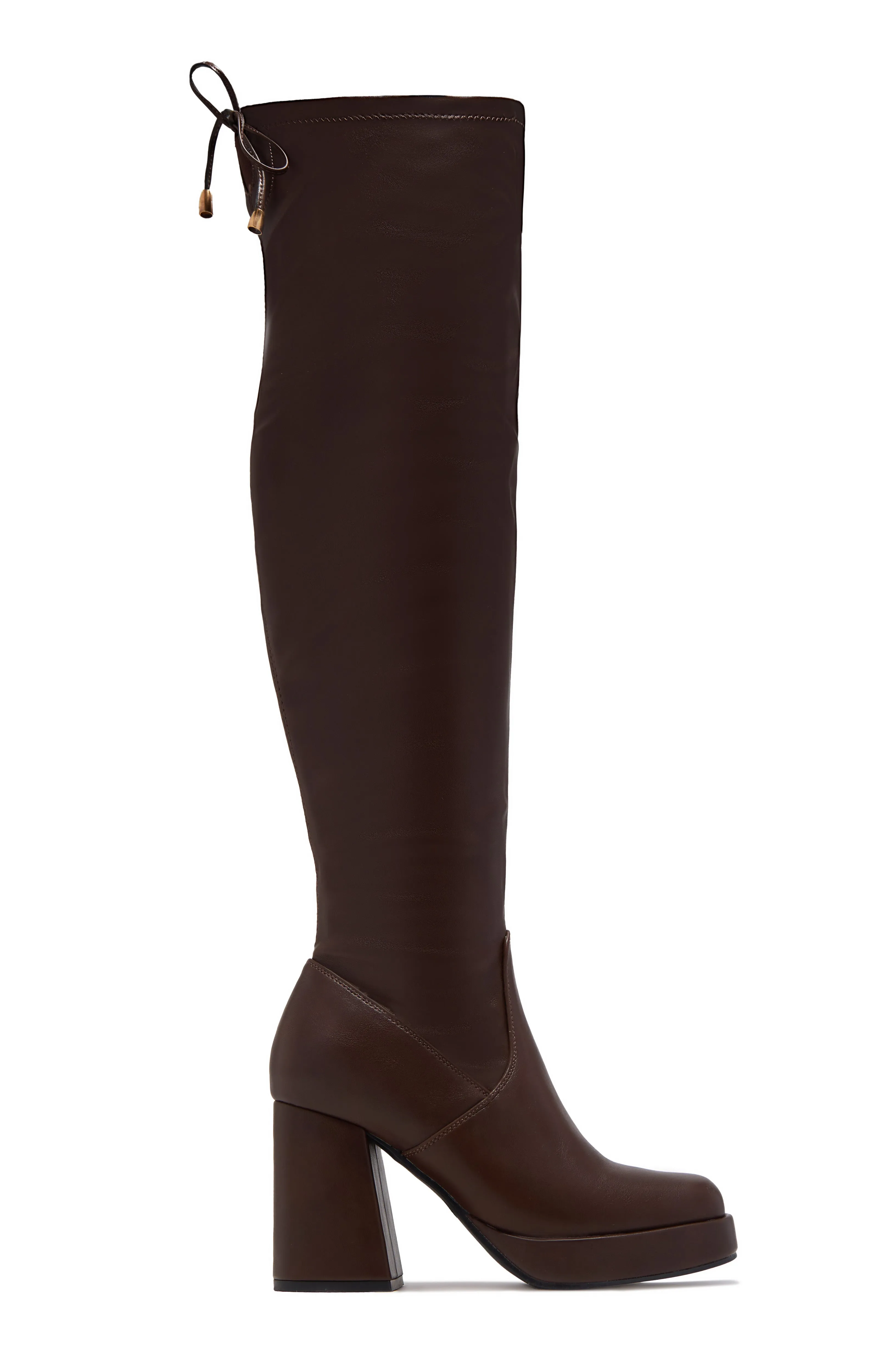 Ayanna Over The Knee Block Heel Boots - Brown sold by Miss Lola