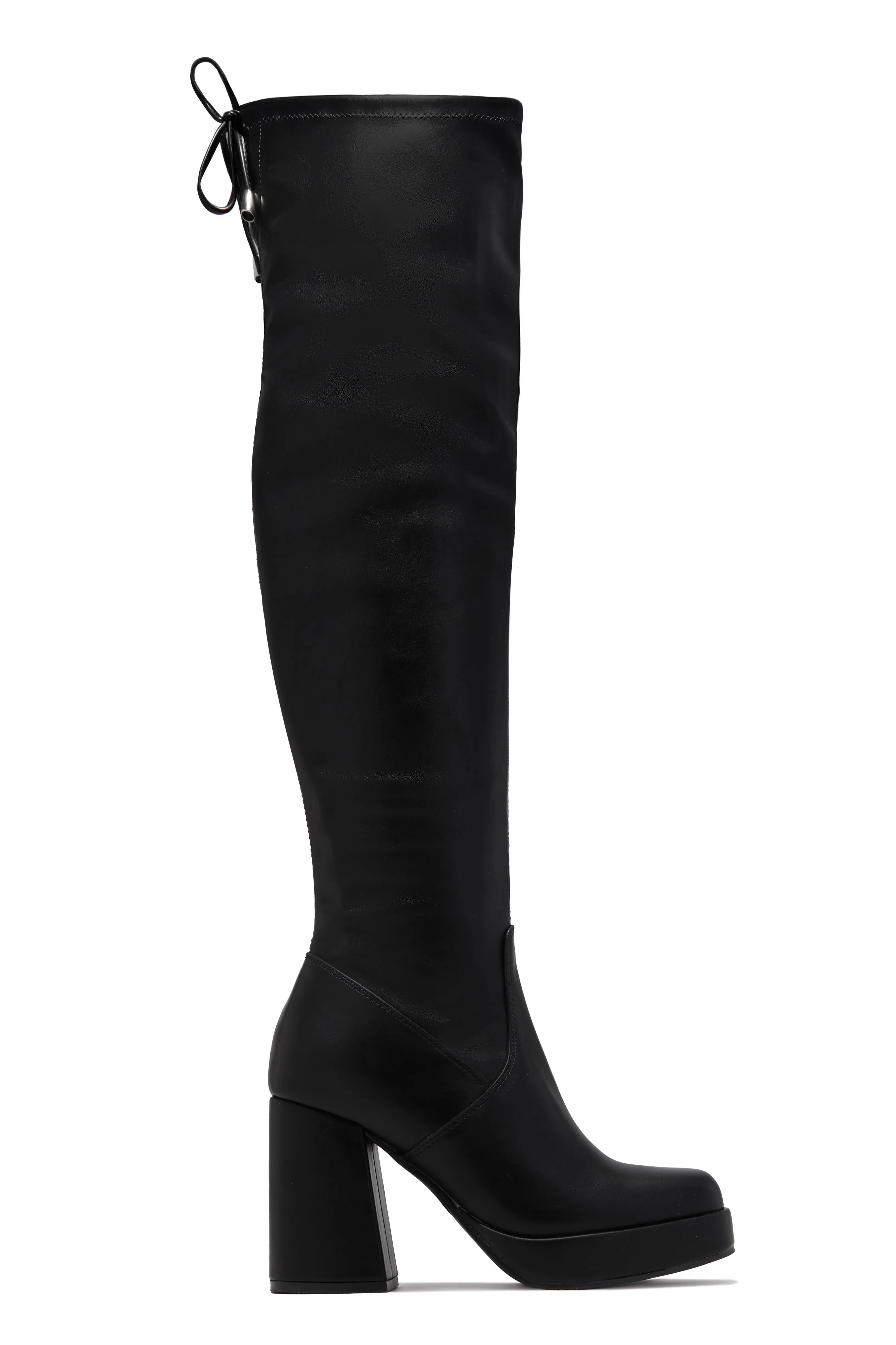 Ayanna Over The Knee Block Heel Boots - Black sold by Miss Lola
