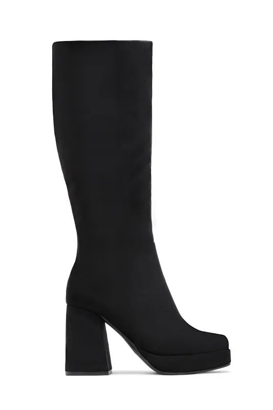 Hudson Platform Block Heel Boots - Black Suede sold by Miss Lola