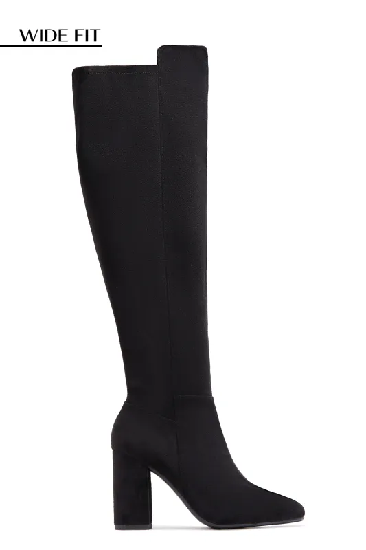 Colette Wide Fit Block Heel Boots - Black Suede sold by Miss Lola