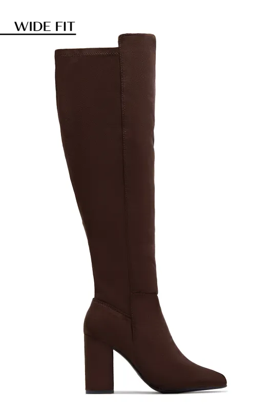Colette Wide Fit Block Heel Boots - Brown Suede sold by Miss Lola