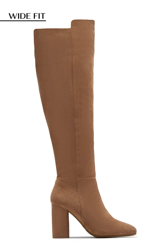 Colette Wide Fit Block Heel Boots - Camel Suede sold by Miss Lola