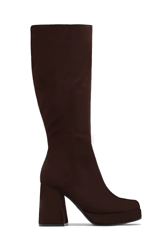 Hudson Platform Block Heel Boots - Brown Suede sold by Miss Lola