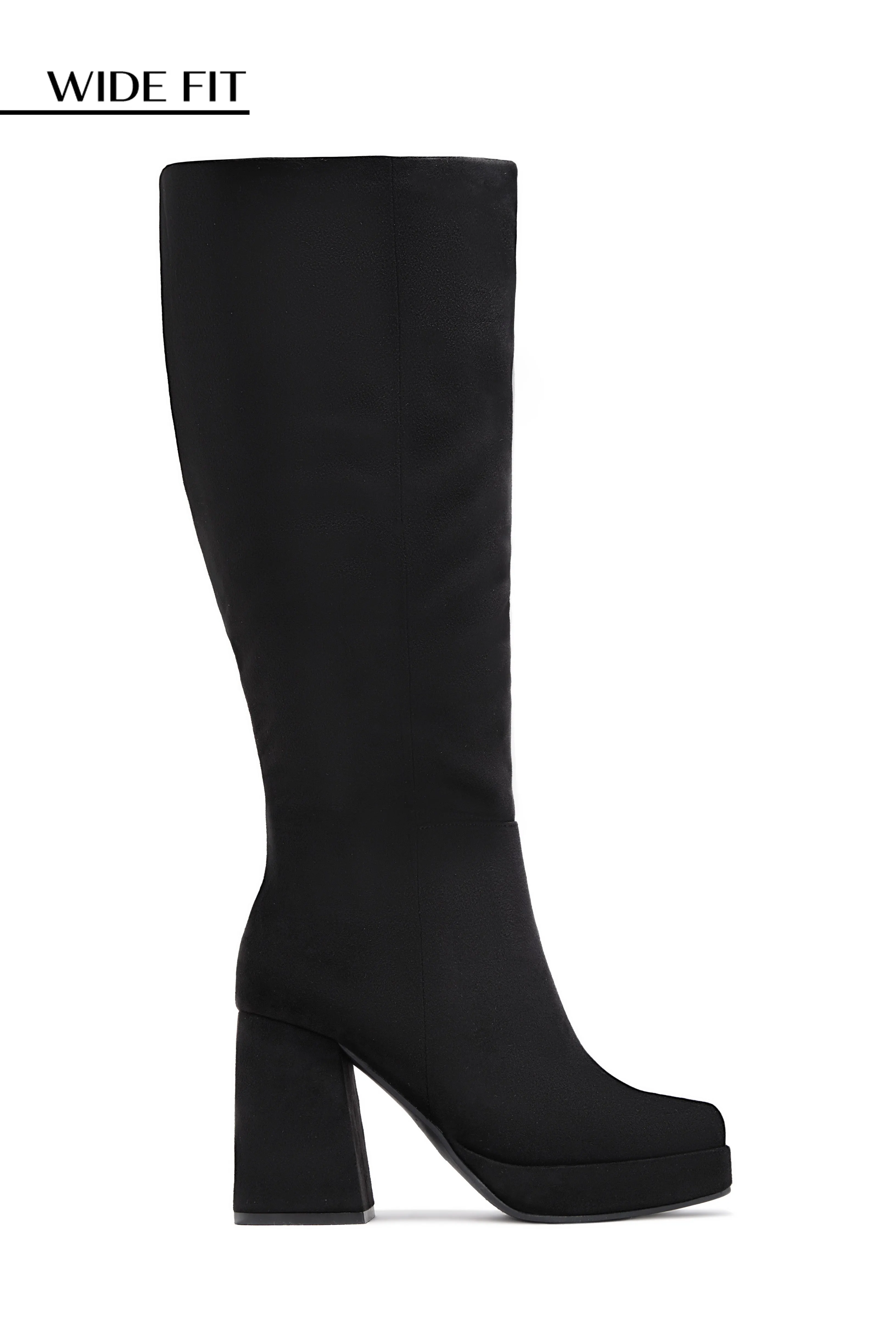 Hudson Wide Fit Platform Block Heel Boots - Black Suede sold by Miss Lola product image thumbnail 2
