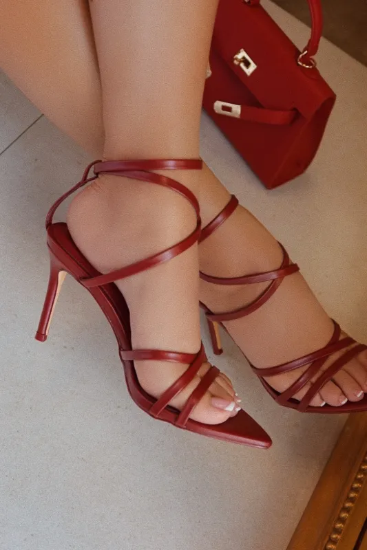 Polished Nights Strappy Mid Heels - Wine sold by Miss Lola
