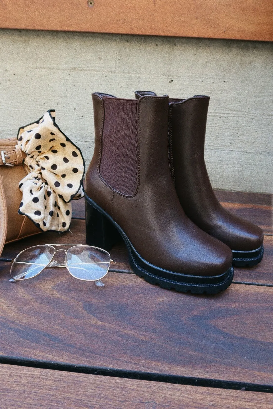 Brooklyn Block Heel Ankle Boots - Brown sold by Miss Lola product image thumbnail 2