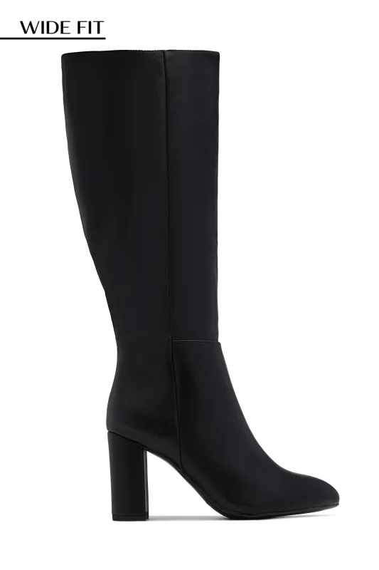 Fine Time Wide Fit Block Heel Knee High Boots - Black sold by Miss Lola