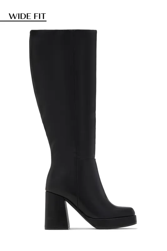 Hudson Wide Fit Platform Block Heel Boots - Black sold by Miss Lola