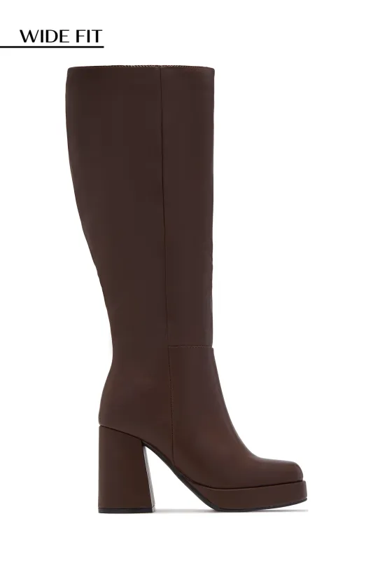 Hudson Wide Fit Platform Block Heel Boots - Brown sold by Miss Lola
