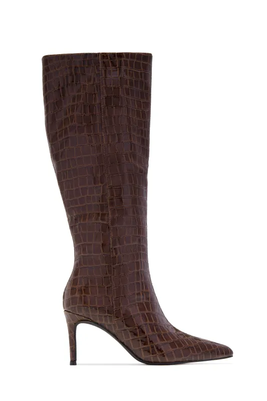 Chrissy Mid Heel Boots - Brown sold by Miss Lola