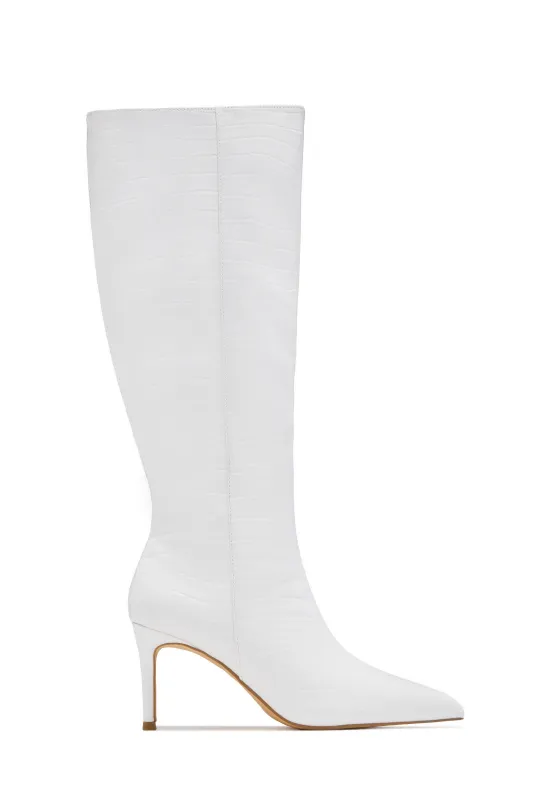 Chrissy Mid Heel Boots - White sold by Miss Lola