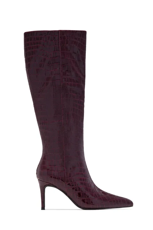 Chrissy Mid Heel Boots - Wine sold by Miss Lola