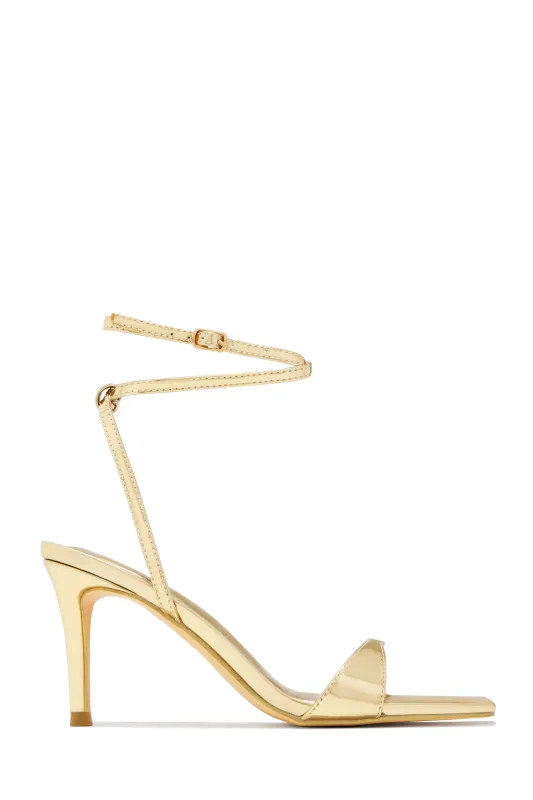 Viana Ankle Strap Mid Heels - Gold sold by Miss Lola
