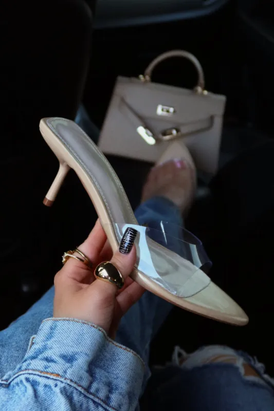 Myra Mid Heel Mules - Clear sold by Miss Lola