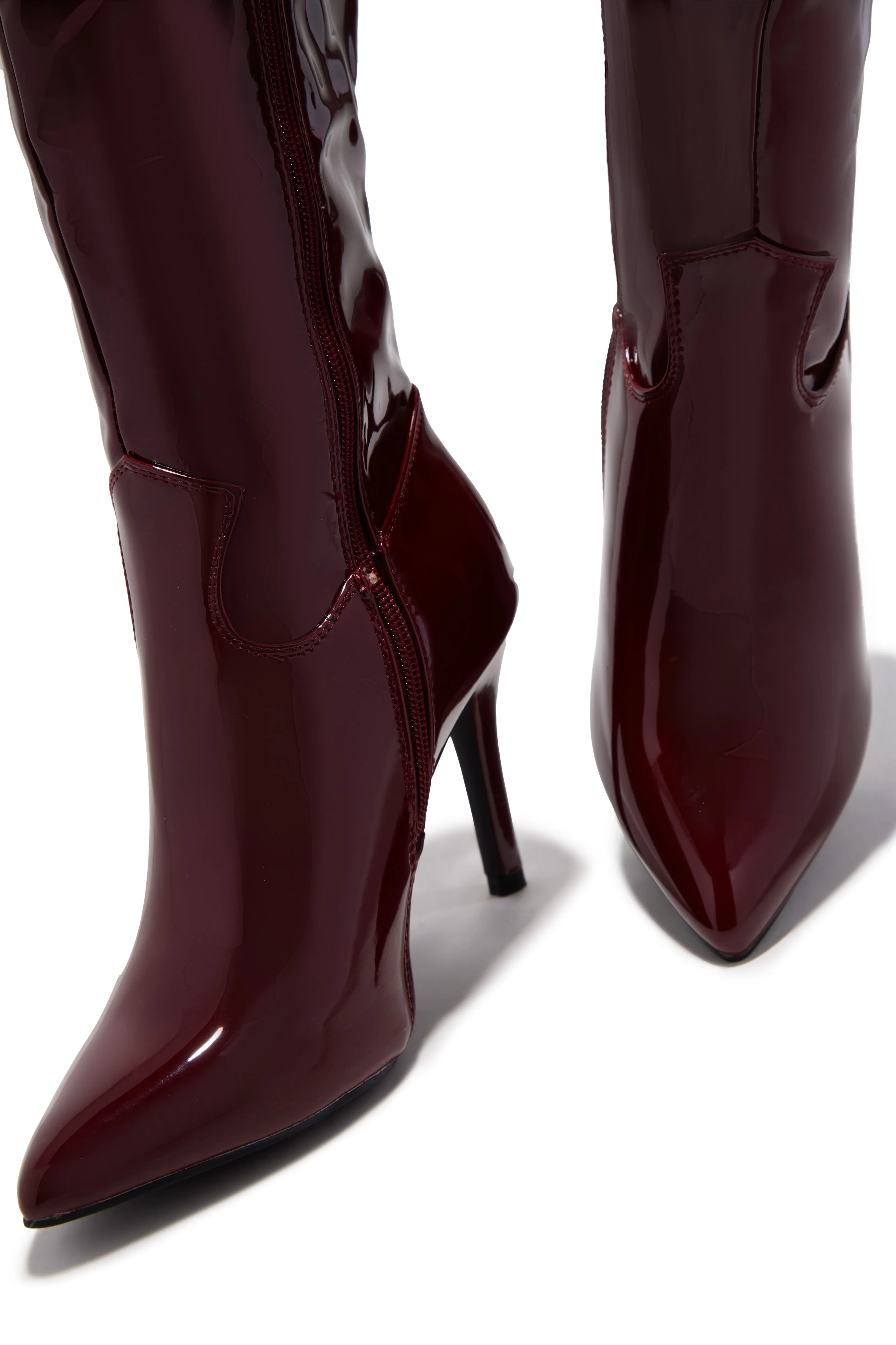 Naydine Knee High Heel Boots - Cherry sold by Miss Lola product image thumbnail 2