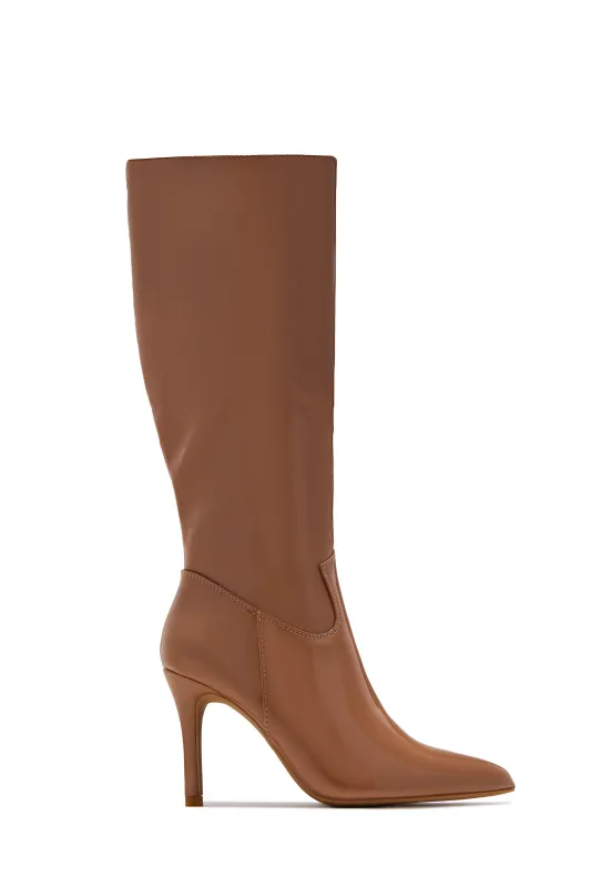 Naydine Knee High Heel Boots - Camel sold by Miss Lola