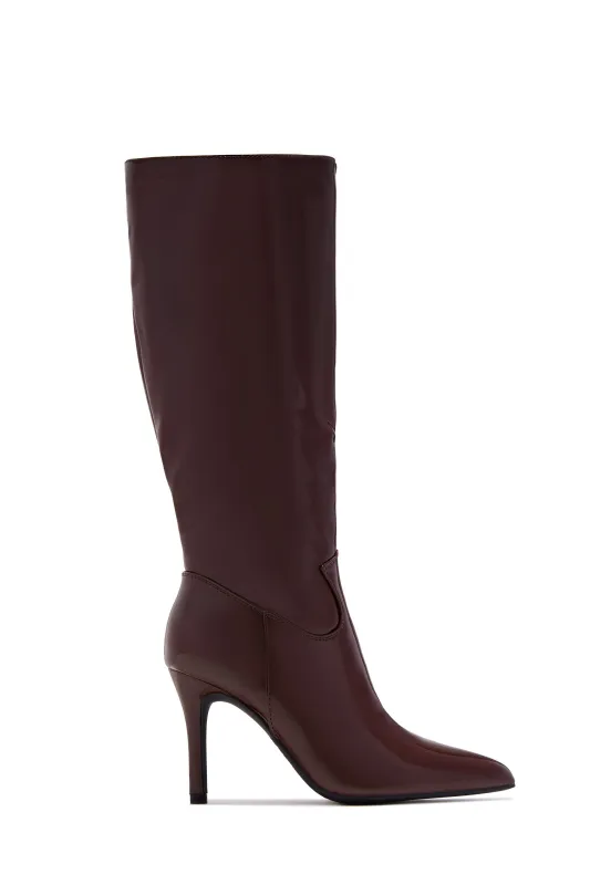 Naydine Knee High Heel Boots - Brown sold by Miss Lola