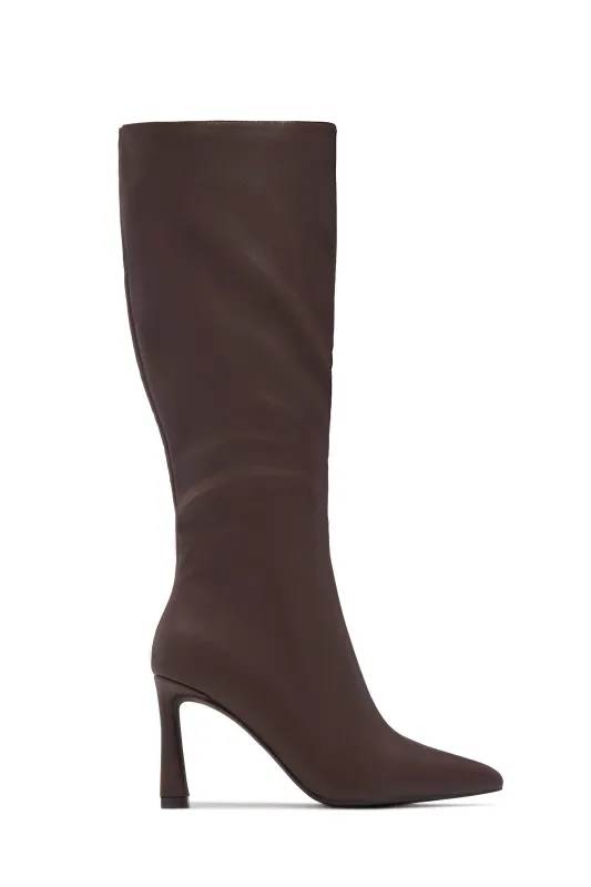 Kymmie Below The Knee Heel Boots - Brown sold by Miss Lola