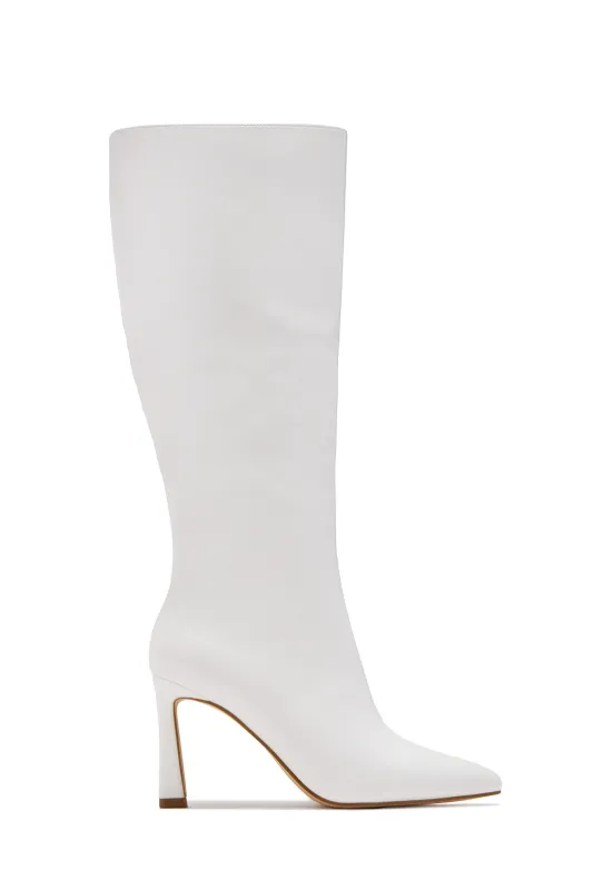 Kymmie Below The Knee Heel Boots - White sold by Miss Lola