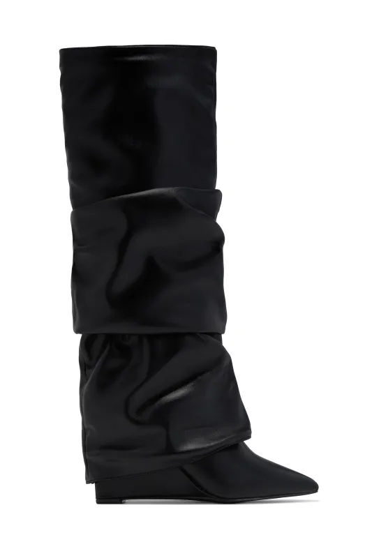 Kourtney Wedge Heel Shark Boots - Black sold by Miss Lola