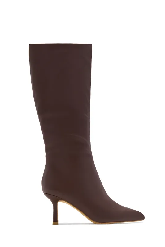 Jaylin Mid Heel Boots - Brown sold by Miss Lola