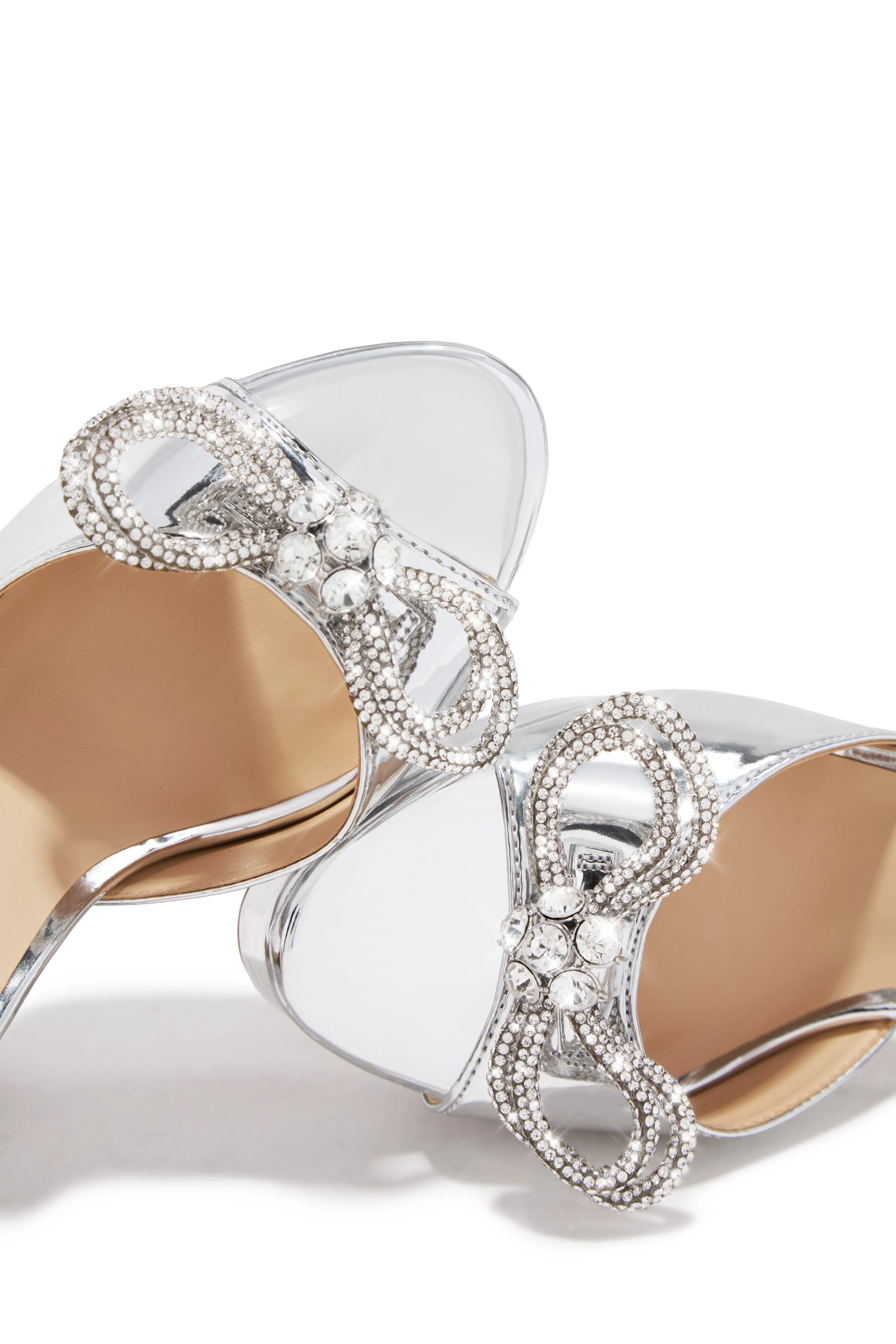 Caitelyn Embellished Bow Platform Block Heels - Silver sold by Miss Lola product image thumbnail 2