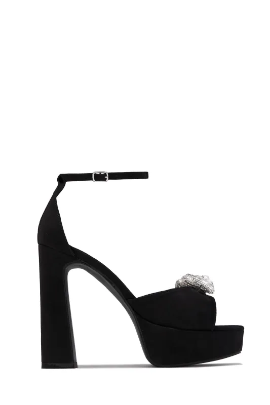 Caitelyn Embellished Bow Platform Block Heels - Black sold by Miss Lola