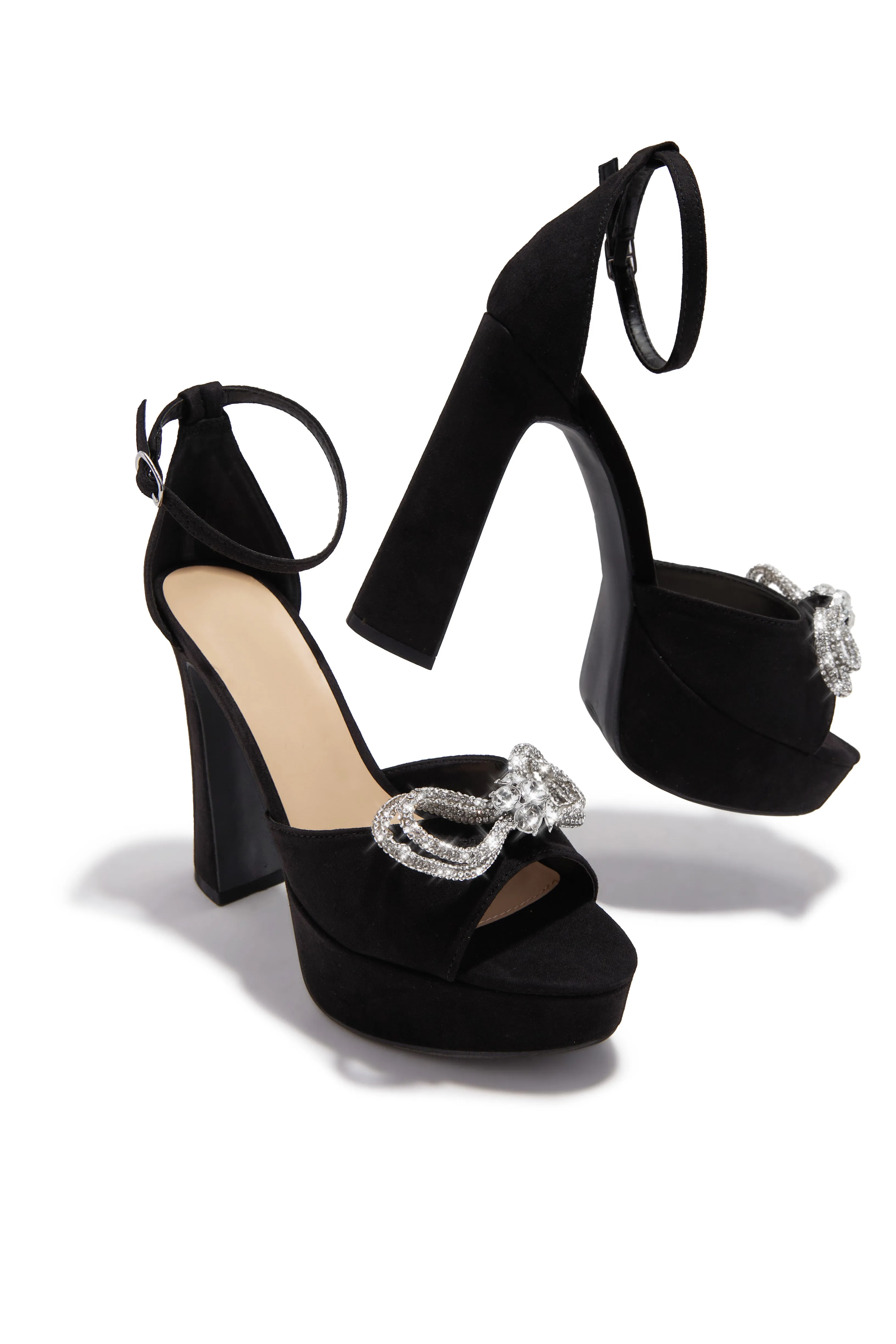 Caitelyn Embellished Bow Platform Block Heels - Black sold by Miss Lola product image thumbnail 3