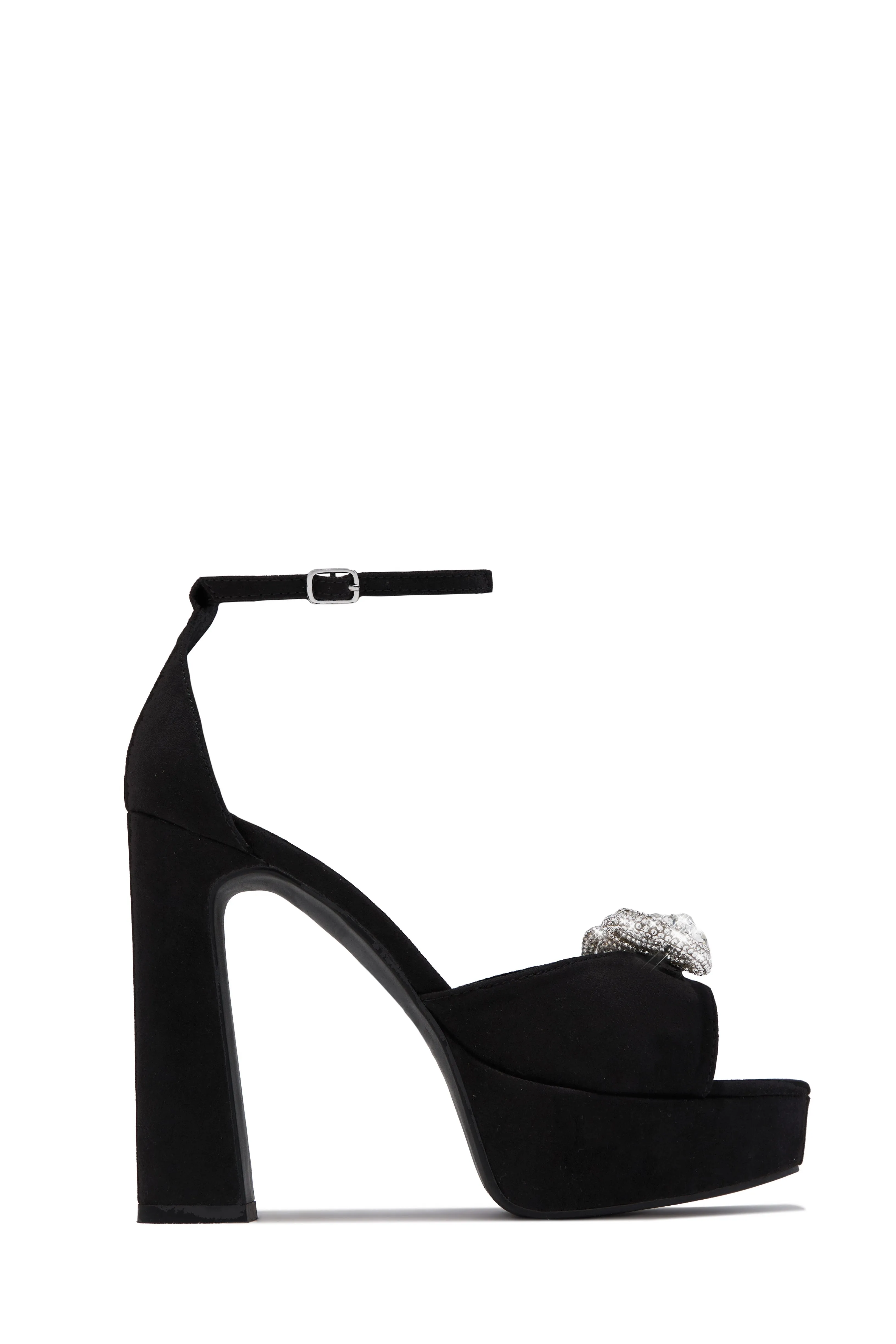 Caitelyn Embellished Bow Platform Block Heels - Black sold by Miss Lola product image thumbnail 4