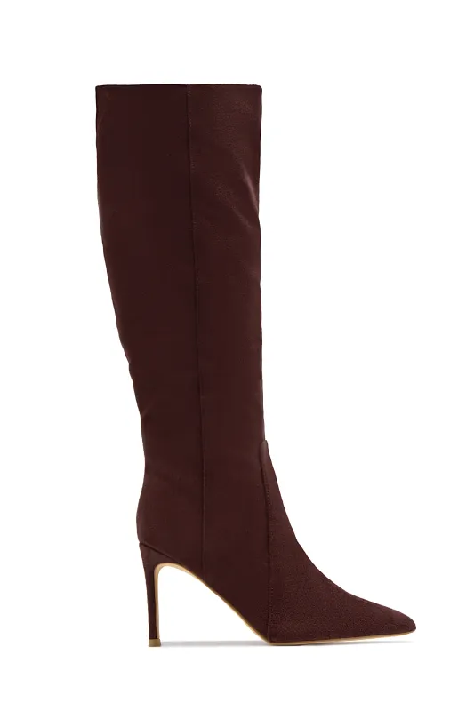 Daniella Below The Knee Heel Boots - Brown sold by Miss Lola