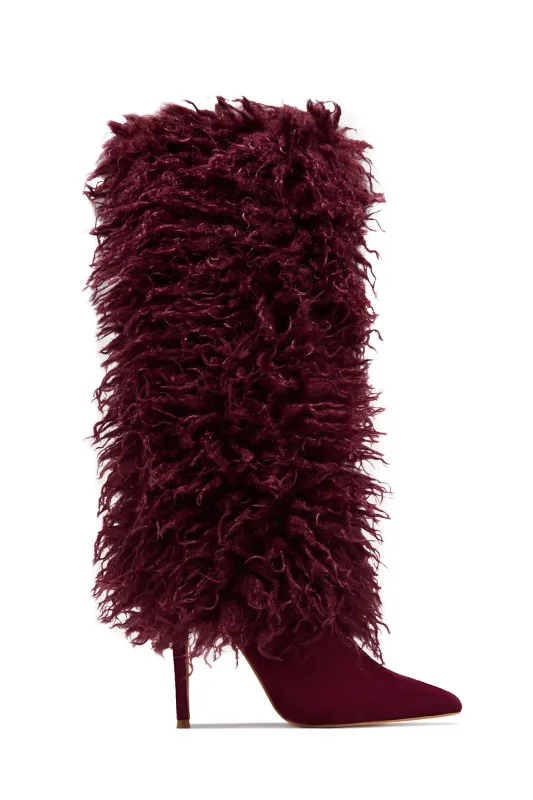 Zyla Faux Fur Heel Boots - Wine sold by Miss Lola
